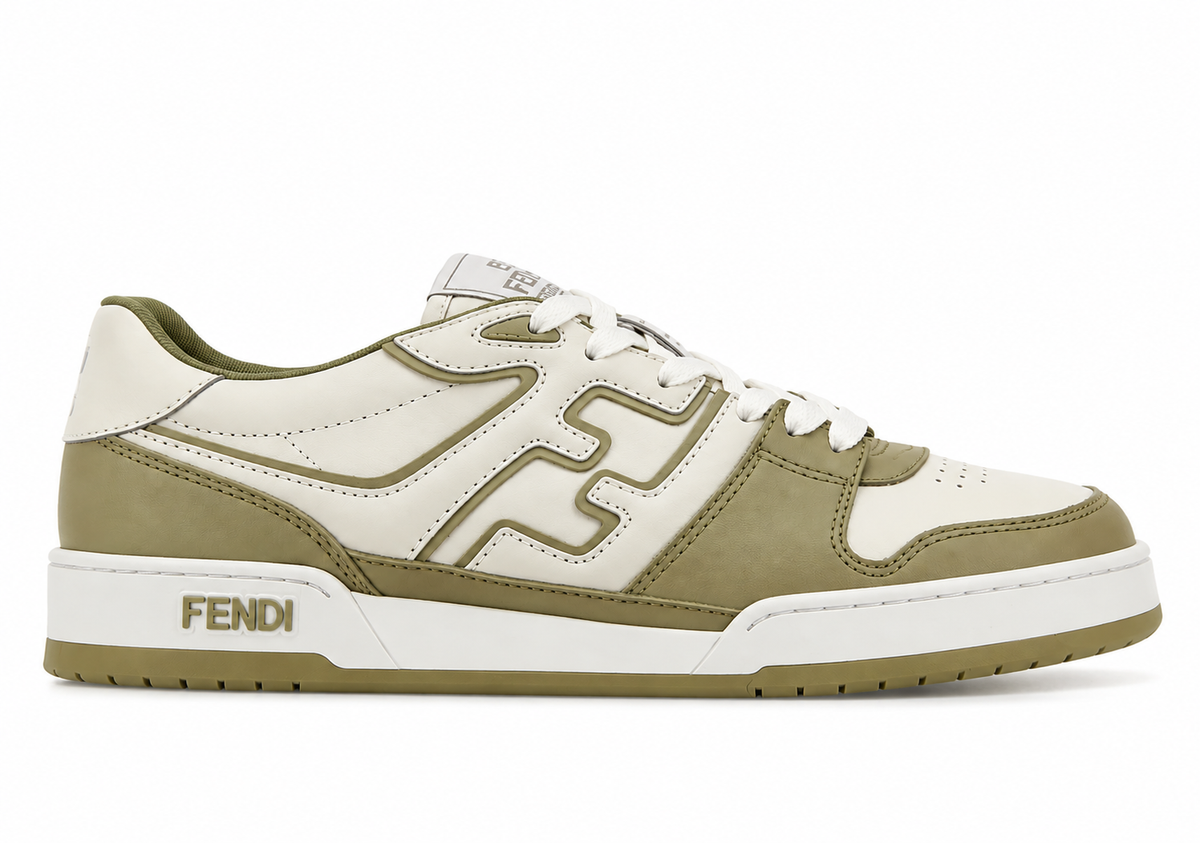 Match Lace-Up Sneakers – White & Olive Green