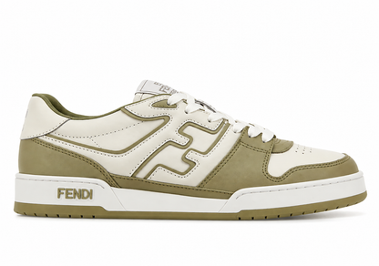 Match Lace-Up Sneakers – White & Olive Green